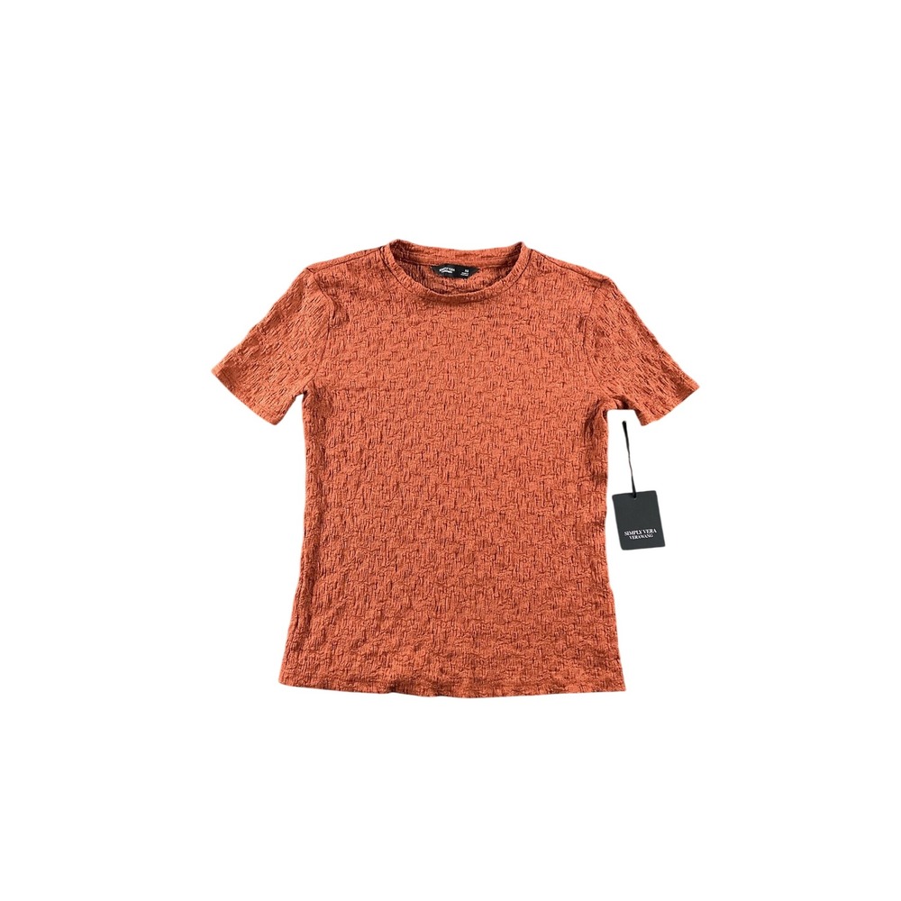 Simply Vera Vera Wang Top Womens XS Baked Clay Orange Textured Short Sleeve New